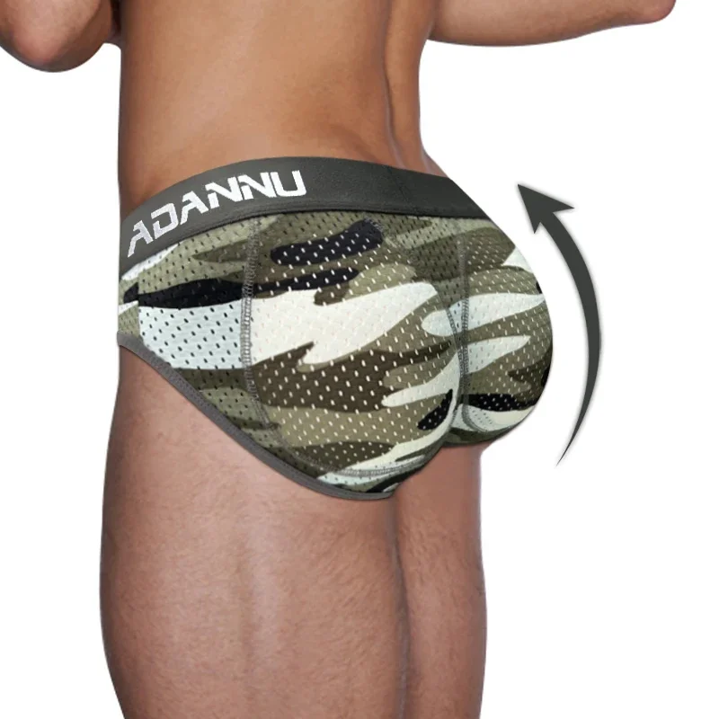 CMENIN 3Pcs Cotton Sexy Men\'s Panties Breathable Mesh Mens Camouflage Underpants Men Underwear Gays Hip Pad Bikini Man Briefs