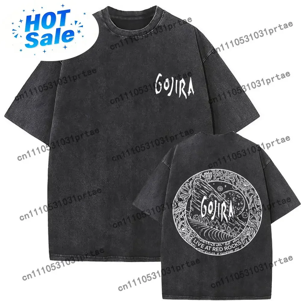 Washed Vintage French Metal Rock Band Gojira The Link Graphic T-shirt Men Women Retro Oversized Tshirt Short Sleeve Streetwear