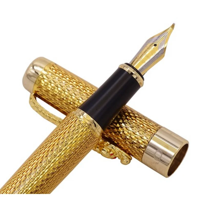 

A+ Jinhao 1200 Luxury Golden Metal Bent Nib Fountain Pen Classic Ripple Writing Pen