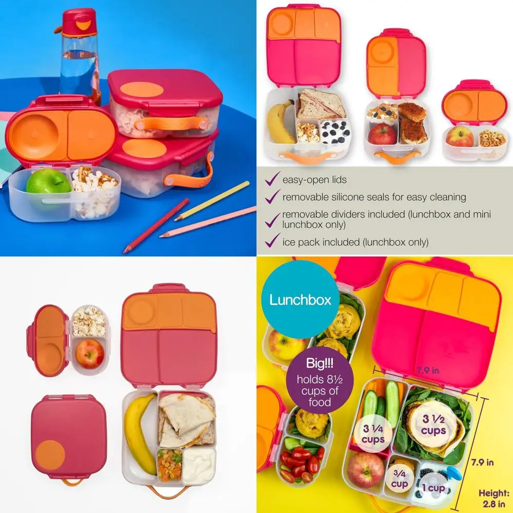 

3-Piece Kids Lunch Set: Large Bento Box & Mini Meal Containers, Perfect for School Snacks (Strawberry Shake)