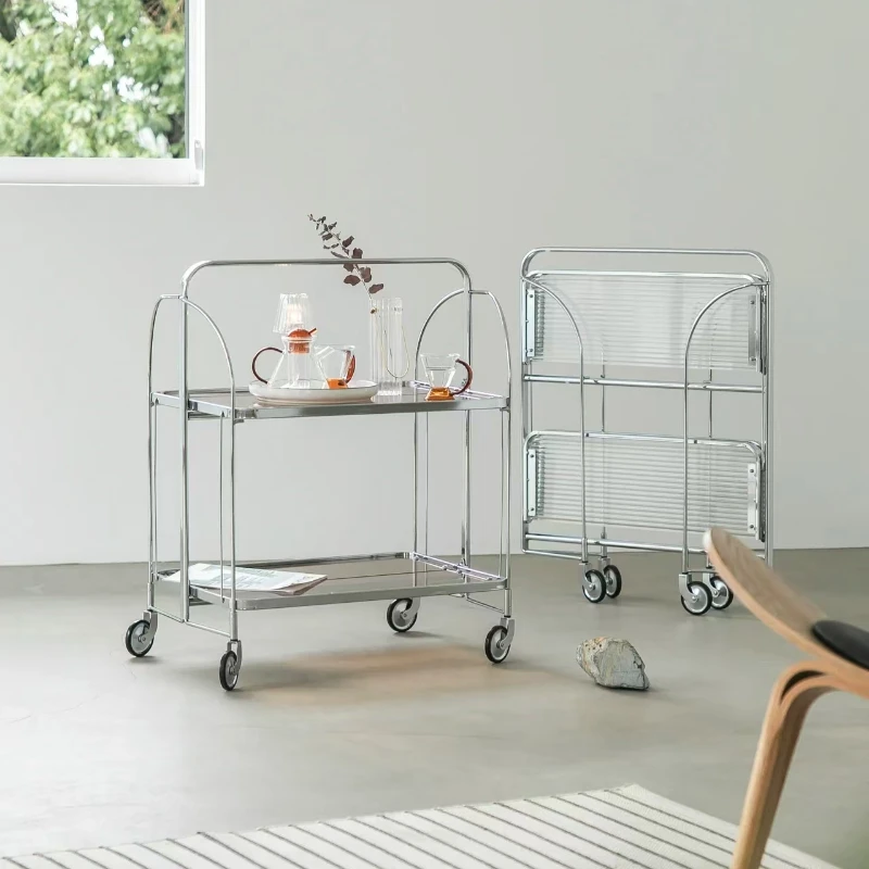 Coche comedor móvil de hierro de estilo nórdico, almacenamiento de doble capa, adecuado para cocinas, salas de estar, centros comerciales, etc.