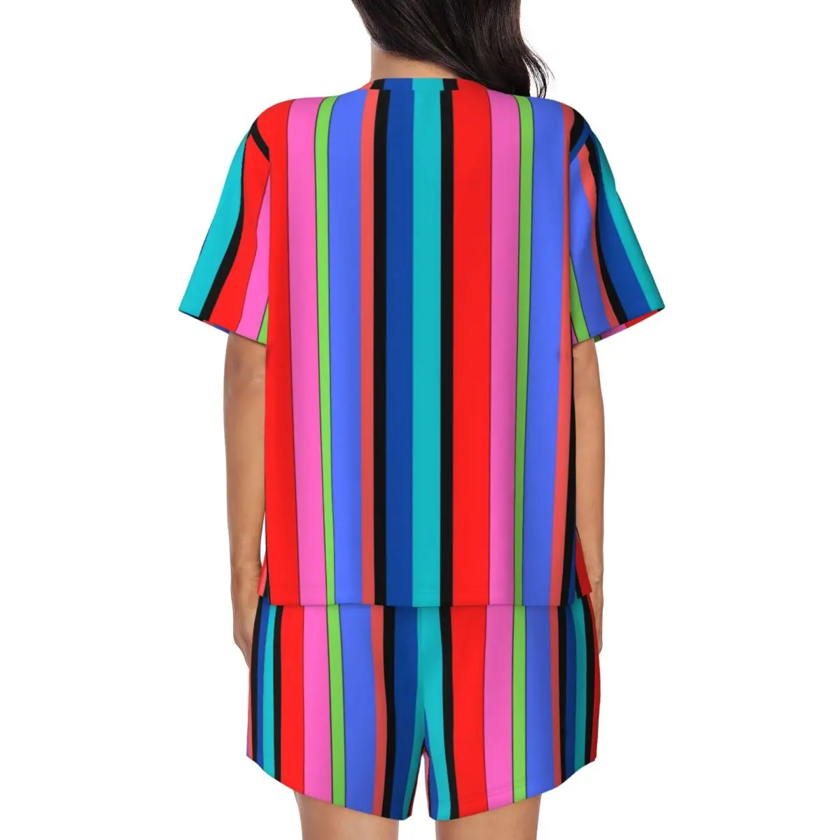 Colorblock طباعة منامة قصيرة الأكمام قوس قزح مقلمة 2 قطعة بيجامة غير رسمية مجموعات الصيف امرأة س الرقبة لينة ملابس خاصة