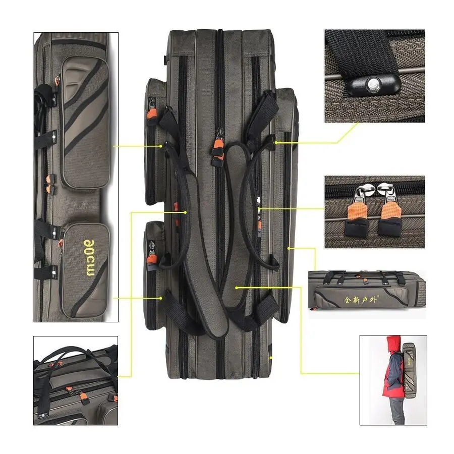 

3 Layers Folding Fishing Rod Carrier Reel Case Bags Fish Pole Tools Storage Bags