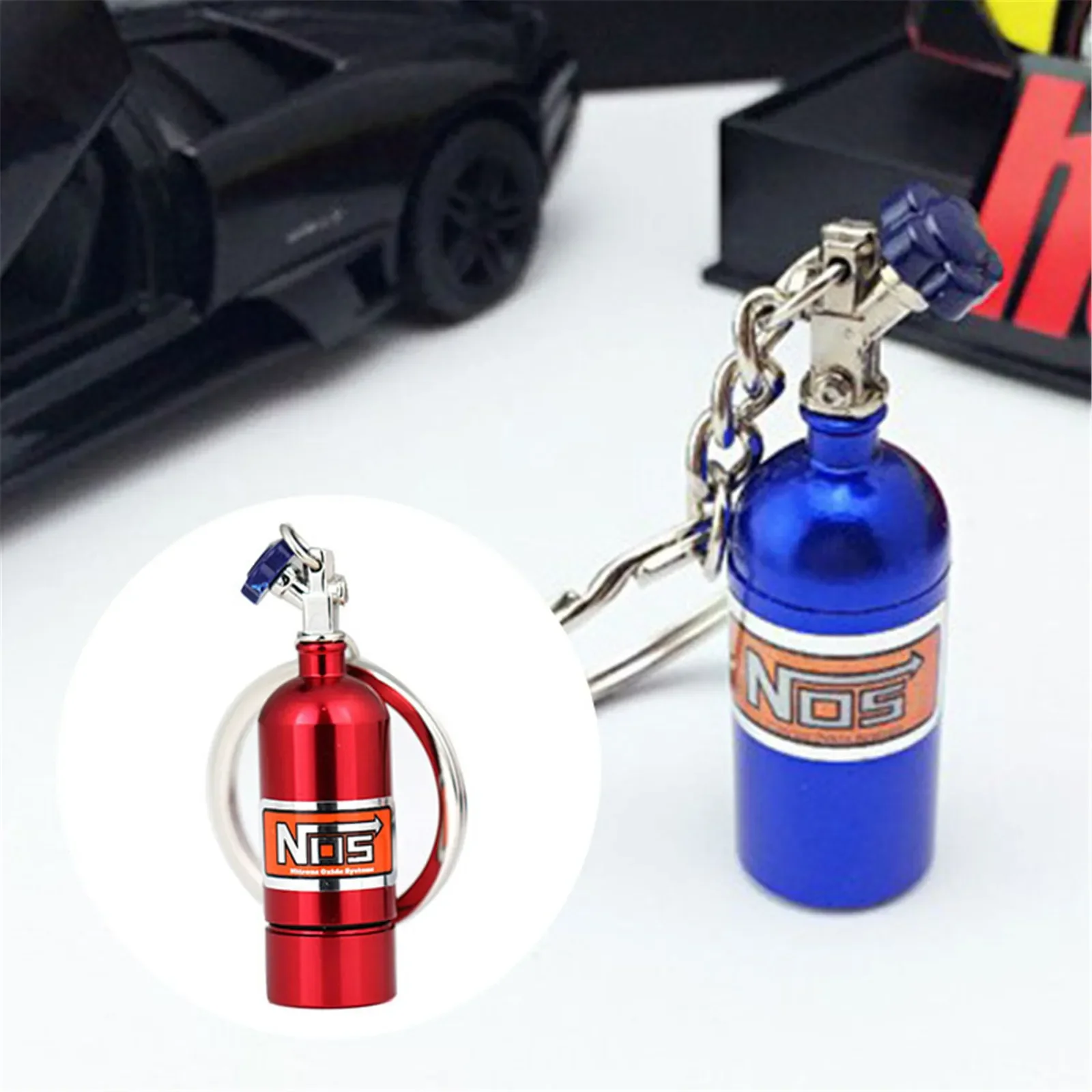 Fuel Style Turbo NOS Nitrous Oxide Bottle Keyring Automotive Passion with Unique Aluminum Alloy Keychain