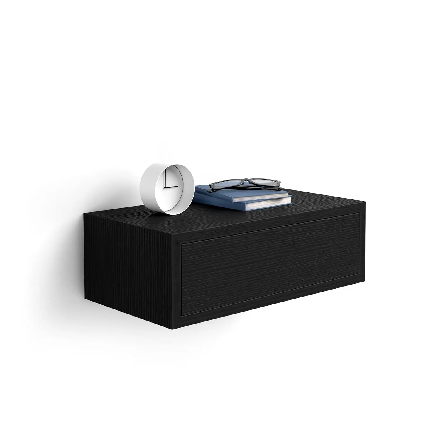

Floating Nightstand, Black, 17.7x 9.8x 6.1 ", Melamine-Finished, Modern Bedside Table, End, Customized