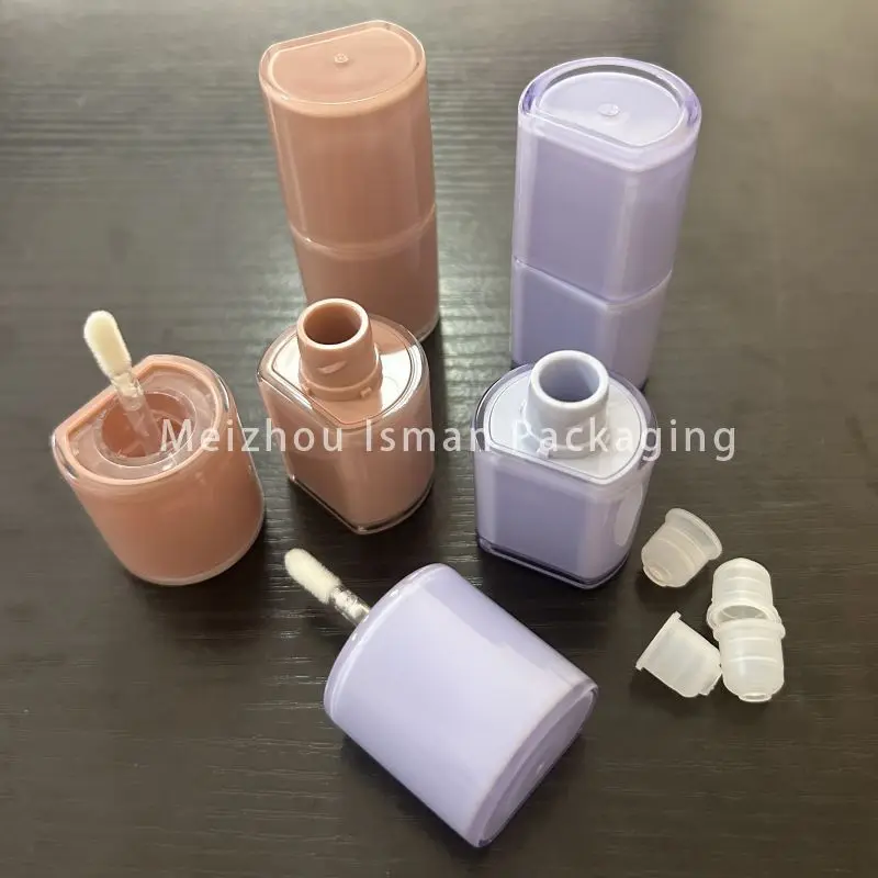 50pcs Unique Empty Short Chubby Purple Nude Lip Gloss Wand Tubes Clear Refillable Lipgloss Bottles Packaging 3ml