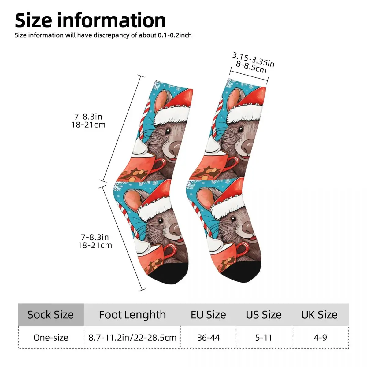 Happy Men's Socks Cute Wombat Christmas With Hot Cocoa Vintage Harajuku Hip Hop Novelty Pattern Crew Crazy Sock Gift Printed