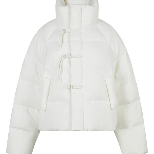 FSLE 여성용 화이트 숏 다운 코트, 스탠드 칼라, 통근자, 화이트 덕 다운 재킷, 충전량, 126.2G, 24FS14076 