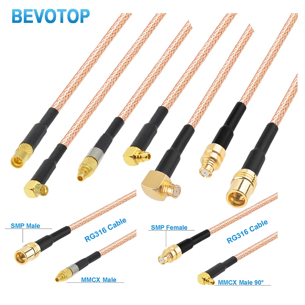 1PCS RG-316 SMP to MMCX Jumper SMP Male to MMCX Female Jack / Male Plug Pigtail High Frequency 6Ghz RG316 Cable BEVOTOP