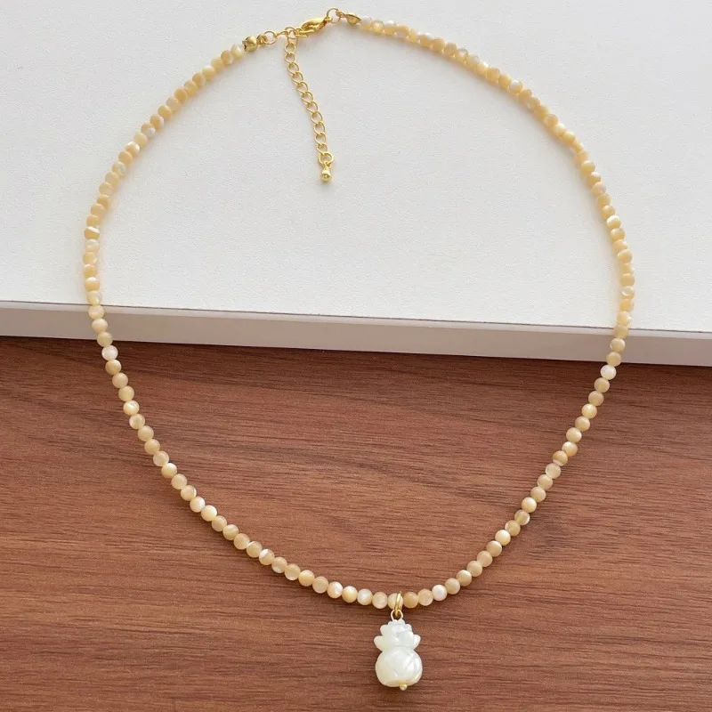 Minar Handmade Natural Shell Strand White Fritillary Pineapple Pendant Necklaces for Women Real Gold Plated Copper Chain Chokers