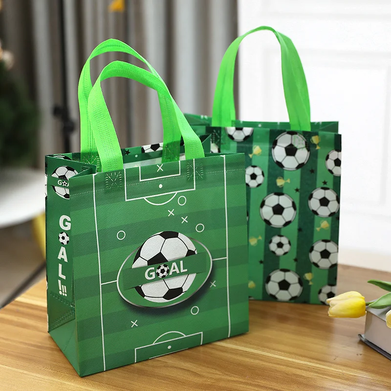 Paquete de 12 Bolsas de Regalo con Temática Deportiva de Fútbol, Bolsa de Compras de Tela No Tejida, Recuerdos para Invitados de Fiesta de Cumpleaños, Empaque para Dulces