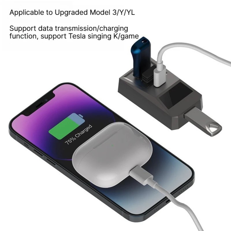 Handschuhfach-USB-Hub für Tesla New Model YL/Y Juniper Model 3 Highland Typ-C-Anschluss Digitalanzeige Splitter Docking-Erweiterungsdock – Detail 9