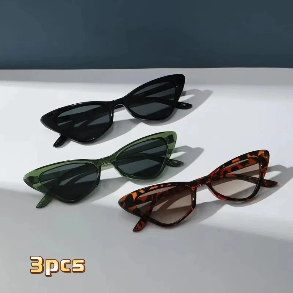 3 Pairs Per Set Small Cat Eye Sunglasses Women Cute Skinny Cat Eye Eyewear Retro Vintage Narrow Cat eye Sun Glasses Set