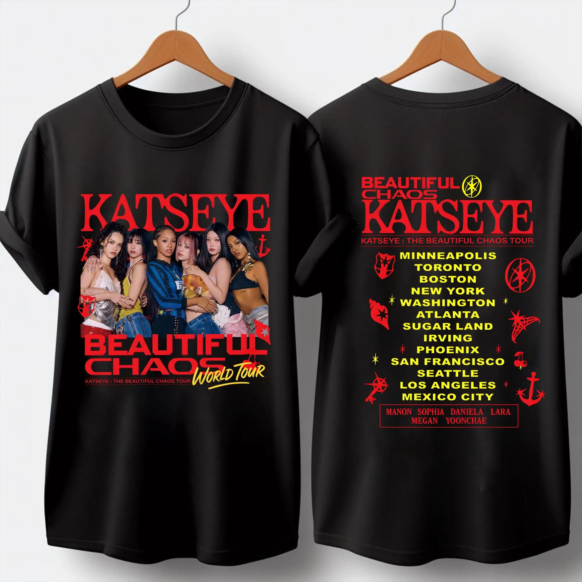 تي شيرت Retro Katseye The Beautiful Chaos Tour تي شيرت Katseye Kpop Tee Katseye Gnarly Gabriela قميص Katseye Beautiful Chaos Tracklist #1