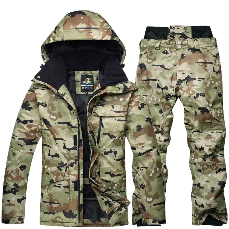 

Outdoor Snowboarding Clothes Male Super Warm Camouflage Ski Suit Sets Jacket Waterproof Windproof Breathable Climbing Mountain =