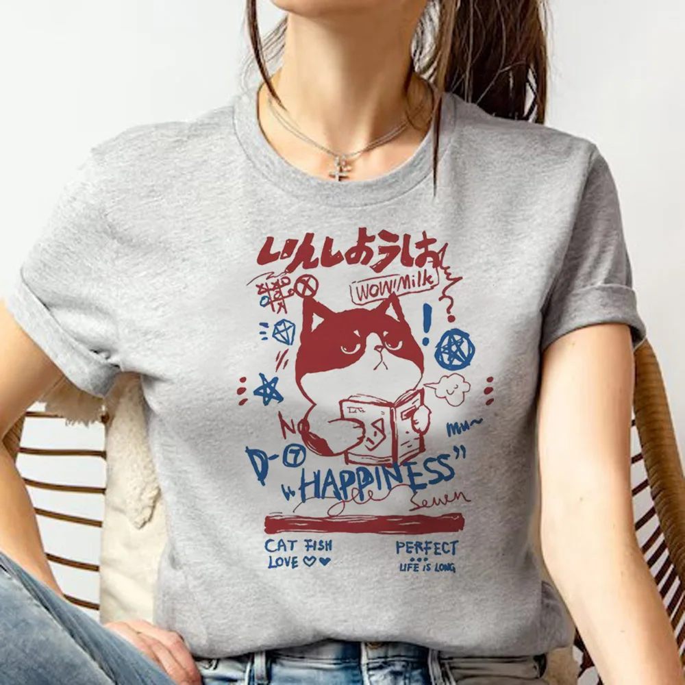 Cute Cat t-shirts women summer Tee girl Japanese clothing