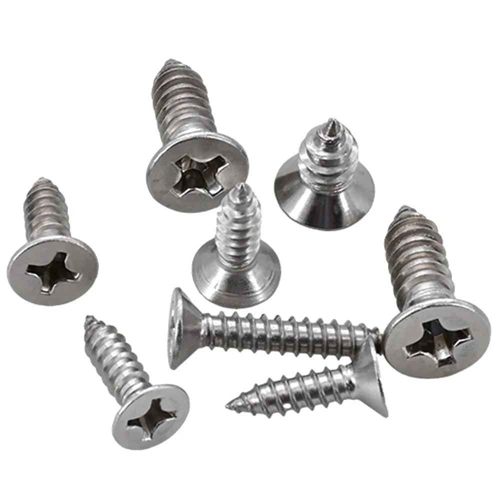 20-55pcs 304 Stainless Steel Phillips Screw M3 M3.5 M4 M5 M6 Cross Recessed Countersunk Flat Head Self-tapping Furniture Screw