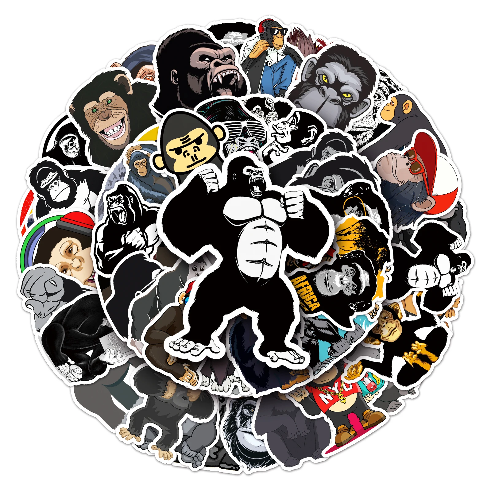 50Pcs Gorilla series Cartoon Cute Waterproof Sticker Skateboarding Snowboard Retro Vinyl Sticker