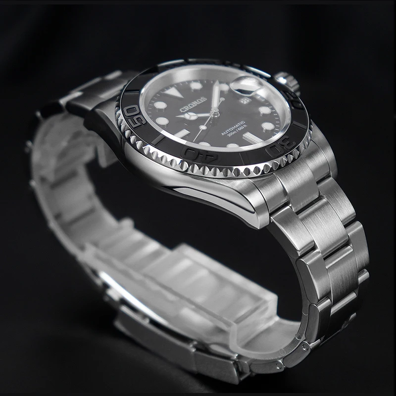 Cronos Sub Diver Men Watch Stainless Steel PT5000 Brushed Bracelet Ceramic Bezel 200 meters Water Resistant L6018