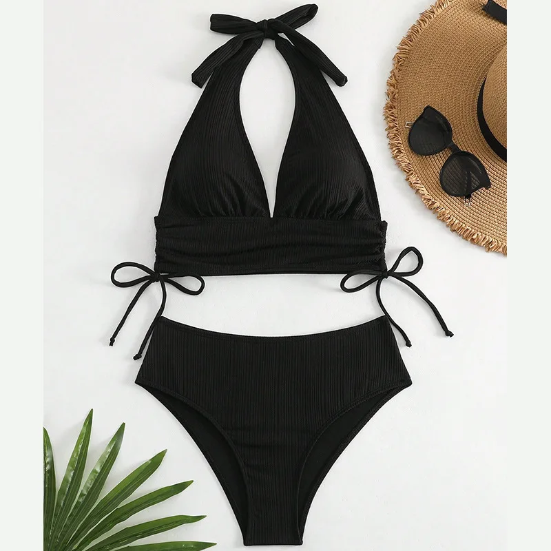 2024 Sexy Bikini-Split-Badeanzug mit hoher Taille und Schnürung