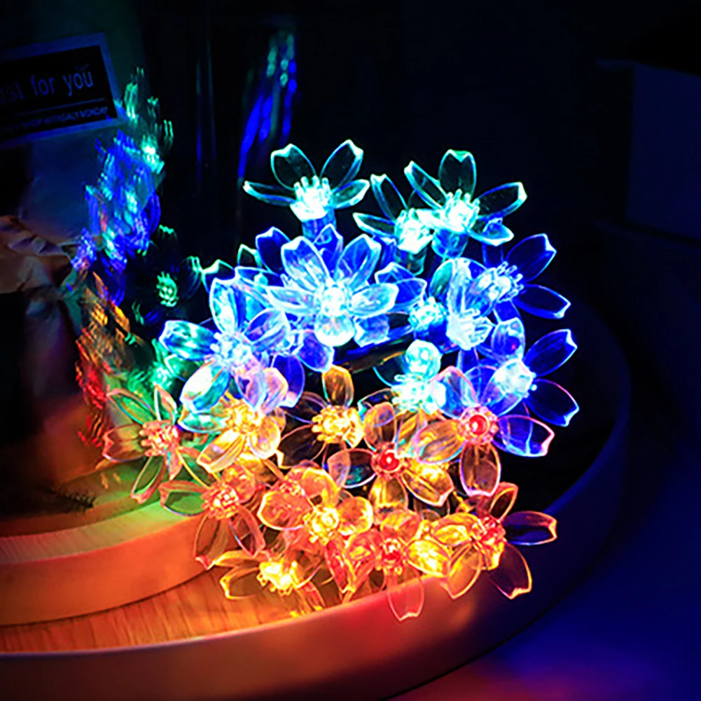 Solar Powered Outdoor Flower String Lights, impermeável, alimentado por bateria, Decoração de festa de casamento, cerca, quintal, 20 LEDs, 30LEDs