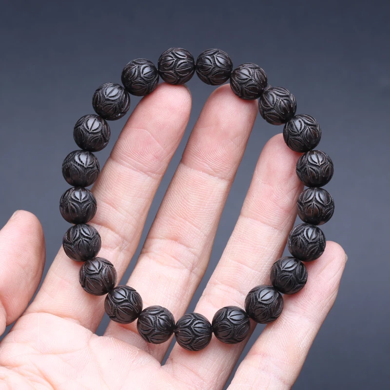 Natürliches Ebenholz-Armband, 8mm/10mm/12mm Lotus-Perlen, Modisches Accessoire, Unisex Elastisches Armband – Detail 3