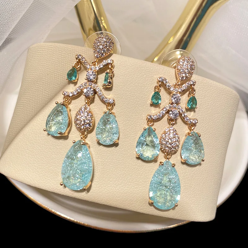 925 Sterling Silver Post Teardrop Pave CZ Drop Earrings Vintage Court Chinese Hanfu Style Sweet Elegant for Women Fine Jewelry