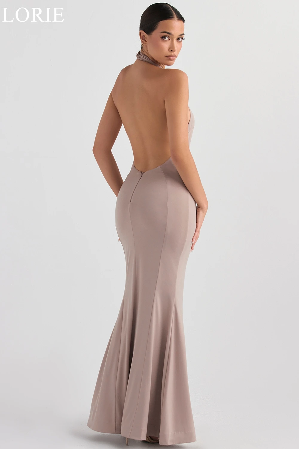 LORIE Elegant Nude Satin Bridesmaid Dresses High Neck Draped High Slit 2024 Mermaid Backless Wedding Party Prom Gowns Customized