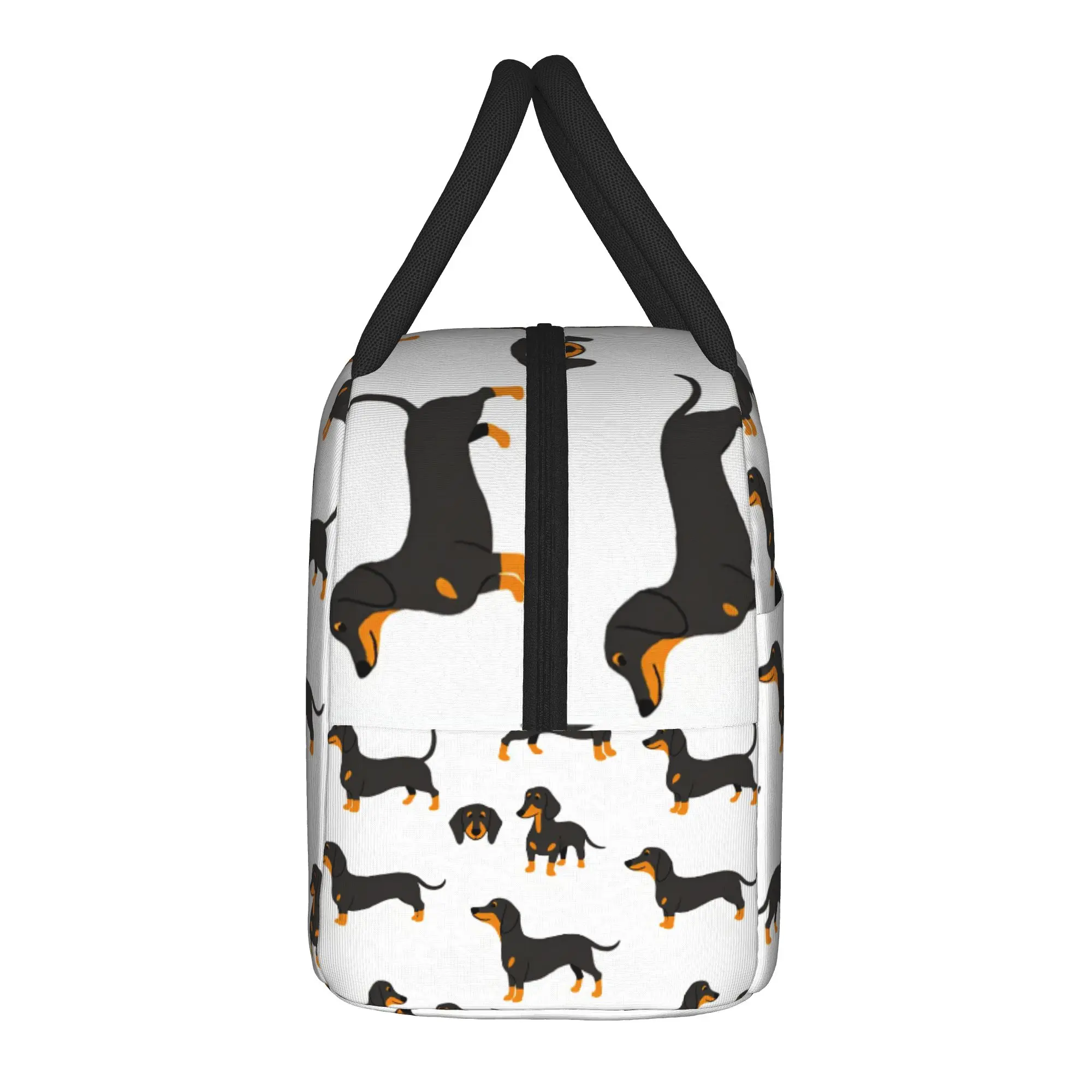 Black and Tan Dachshund Cartoon Print Lunch Bag Funny Lunch Box For Adult Picnic Cooler Bag Waterproof Thermal Lunch Bags