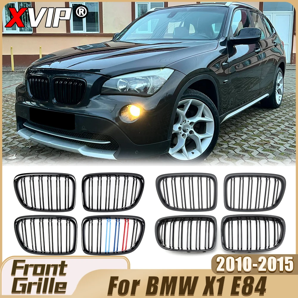 

XVIP Matte Black Double Line Style Bumper Grille Glossy Black Carbon Fiber Look Racing Grille Upper Grill For BMW X1 E84 2010-15