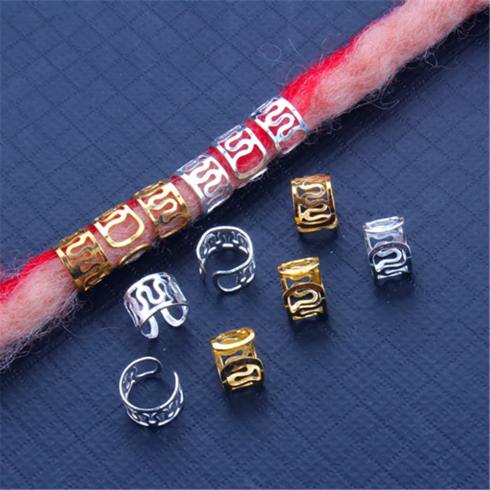 50pcs Metal Hair Rings Beads Cuffs Tubes Charms Hollow Out Dread African Hair Braids Jewelry Hair Braider Decoration Accessories