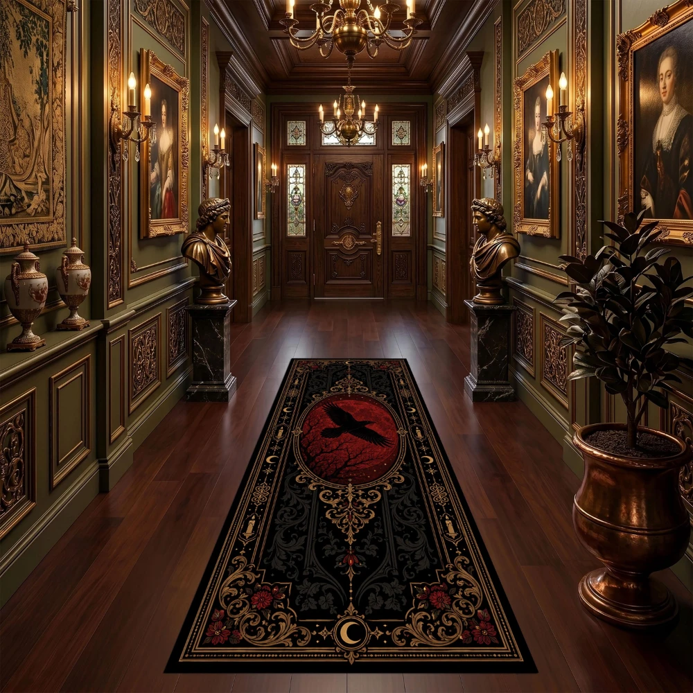Gothic Red Moon Raven Floral Pattern print rug hallway living room corridor Rug washable Entry Door Mat Christmas Gift