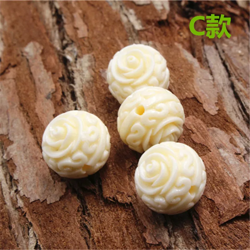 Natural Mammoth Ivory Carved round Beads Antlers Hand Carved Roses Scattered Beads Pot Cover Knob Waist Bead DIY Star and Moon M