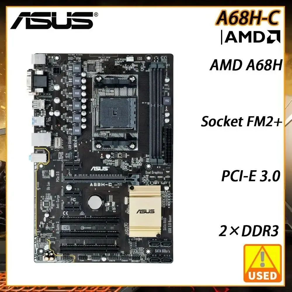 

Used Motherboard ASUS A68H-C DDR3 32GB AMD A68H Chipset PCI-E 3.0 SATA III USB3.0 ATX Motherboard For AMD A10-6700T cpus