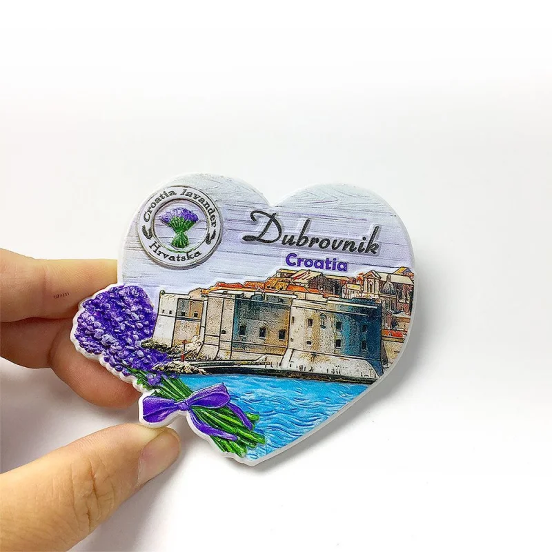 

3D Resin Croatia Dubrovnik Cute Fridge Magnets Imanes Aimants Frigo Home Decor Room Decoration Lavender Heart Old Town Small