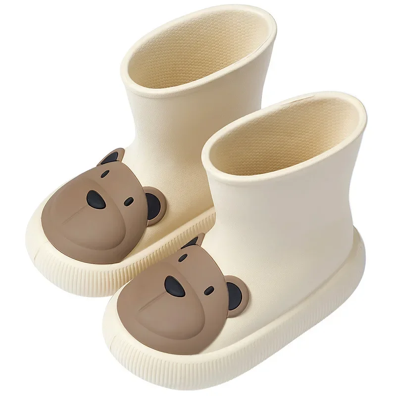 Children\'s Rain Cartoon Boots Waterproof Non-Slip Rubber Shoe Cute Bear Rabbit Shoes for Boys Girls EVA Middle Tube Water Shoes