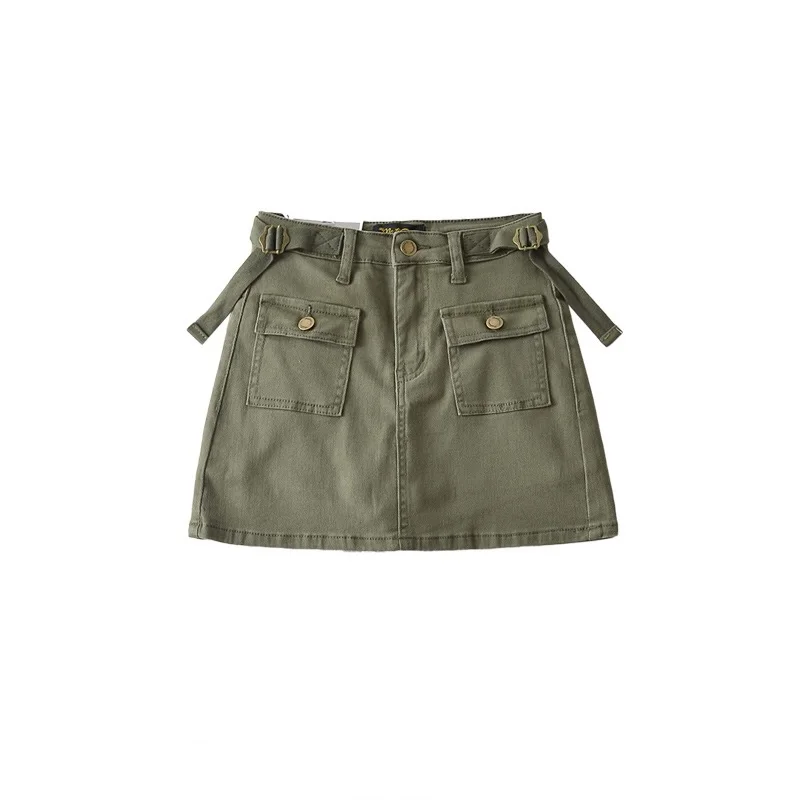 Retro American Military een Workwear Sle Rock Sexy Girl Anti-Light Design A-Line Rock ort Rock Jeansrock