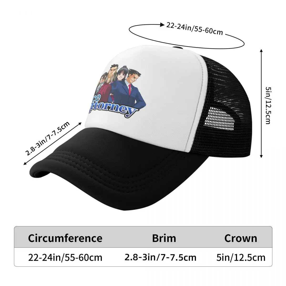 Ace Attorney Characters Baseball Caps Mesh Hats Washable Peaked Unisex Caps