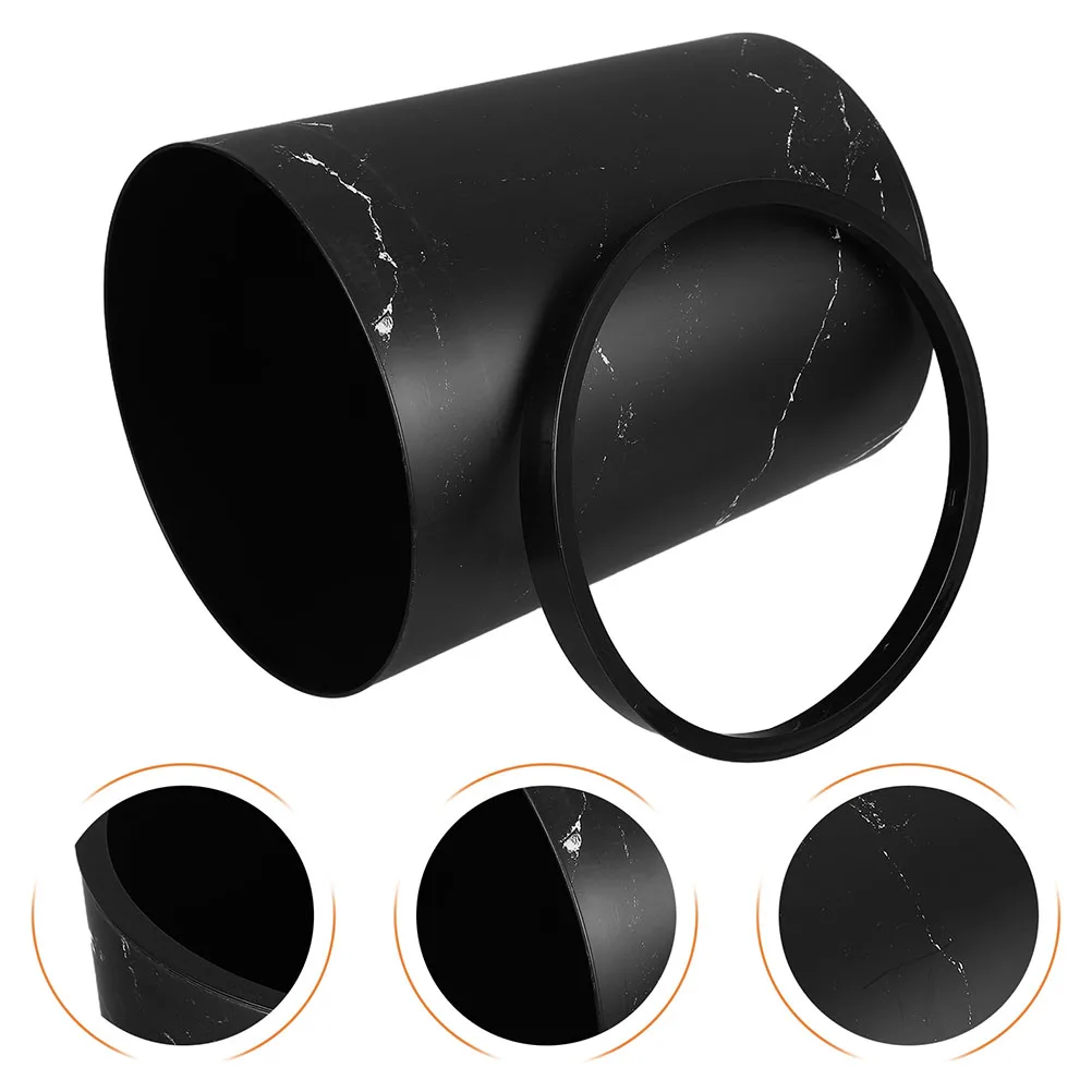 

Stylish Imitation Marble Trash Can Large Capacity Waterproof Garbage Bin for Bathroom Home Office Press Ring Design Round Waste