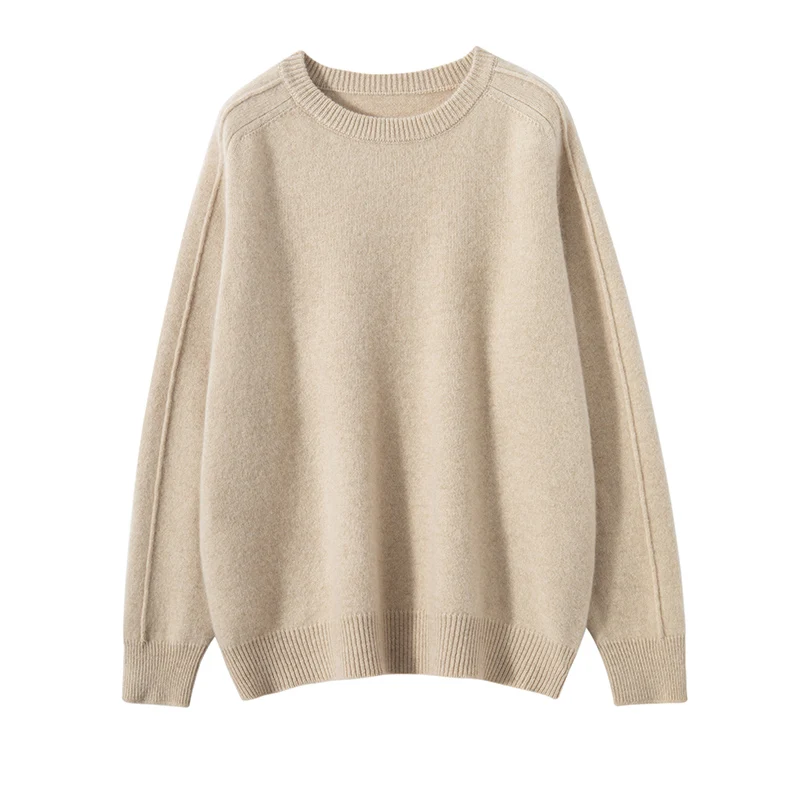 2023 Autumn Winter 100% Cashmere Sweater O-Neck Pullover Women\'s High Quality Thicken Knit Jumper Female Loose Large Size Tops