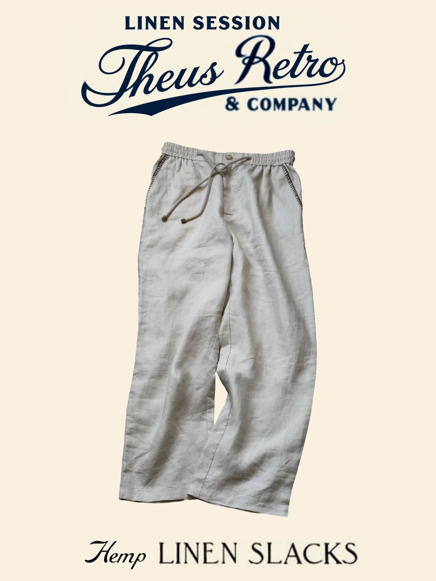 Linen Casual Pants Men's Summer Cool Feeling Sewing Thread  Locking Bone Sensation Ventilation Original Hemp Color Loose ...