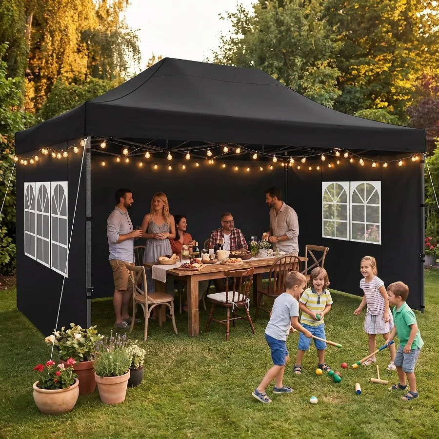 10x10 Heavy Duty Pop Up Canopy Tent with 4 Detachable Side Panels, Waterproof UPF50+ Instant Shelter for Market, Party, Wedding & Backyard