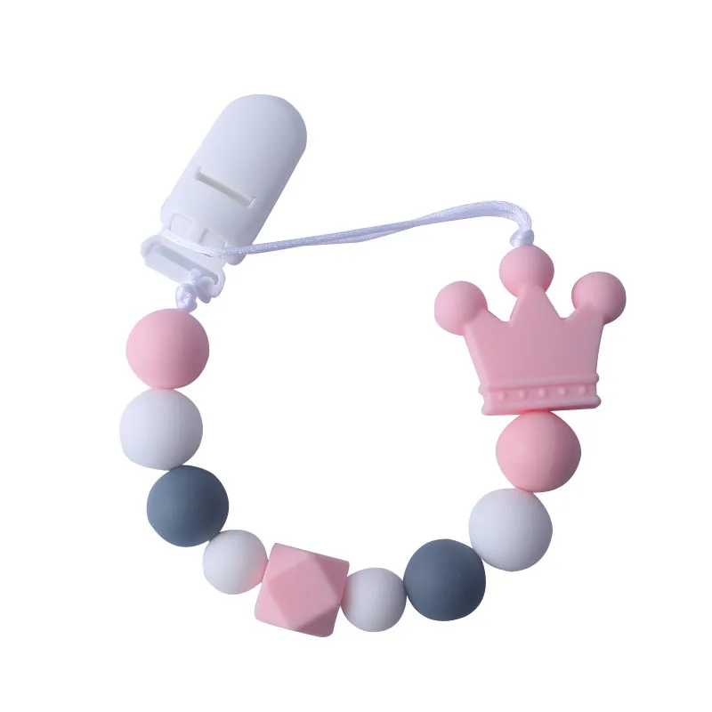 DIY Food Grade Baby Silicone Teethers Crown Handmade Pacifier Clip Holder Chain Silicone Pacifier Chains Teether Toy for Newborn