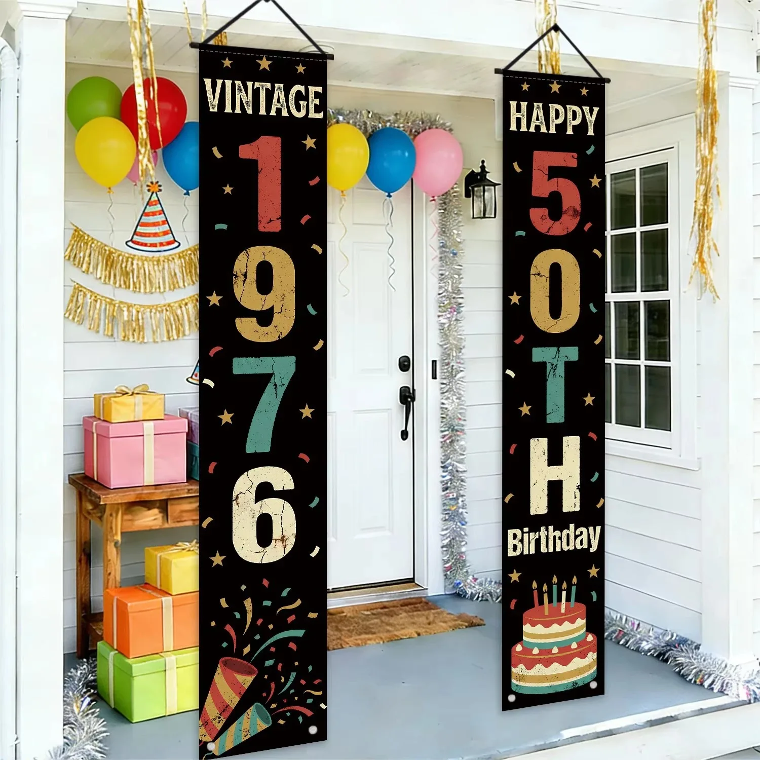 Bannière de porte vintage 1976 pour 50e anniversaire, toile de fond de fête, accessoire de photomaton, décoration intérieure et extérieure, fournitures de célébration d'anniversaire