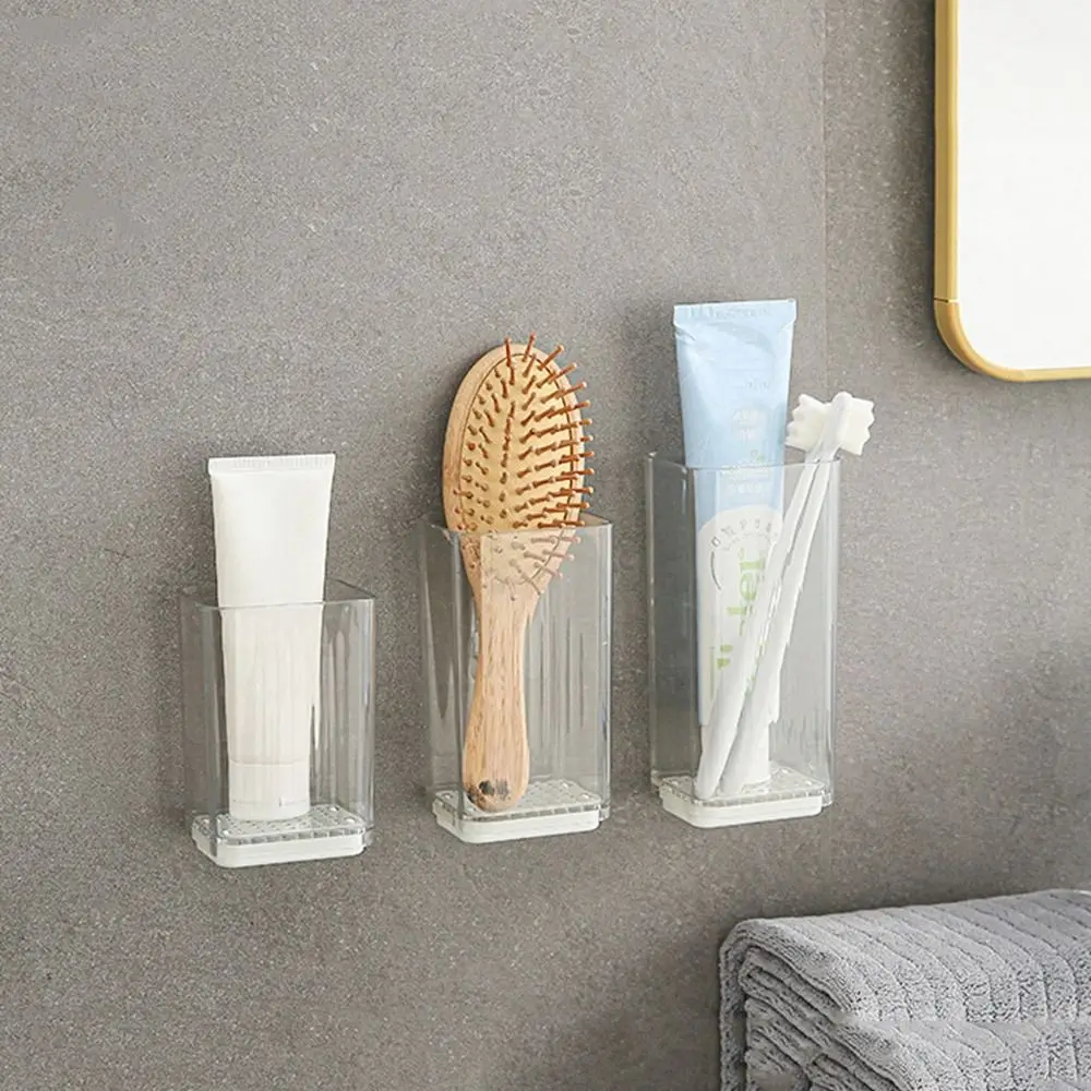 

Plastic Wall Mounted Chopsticks Tube Adhesive Drainage Tableware Storage Box Detachable Base Transparent Cage Storage Cabinet