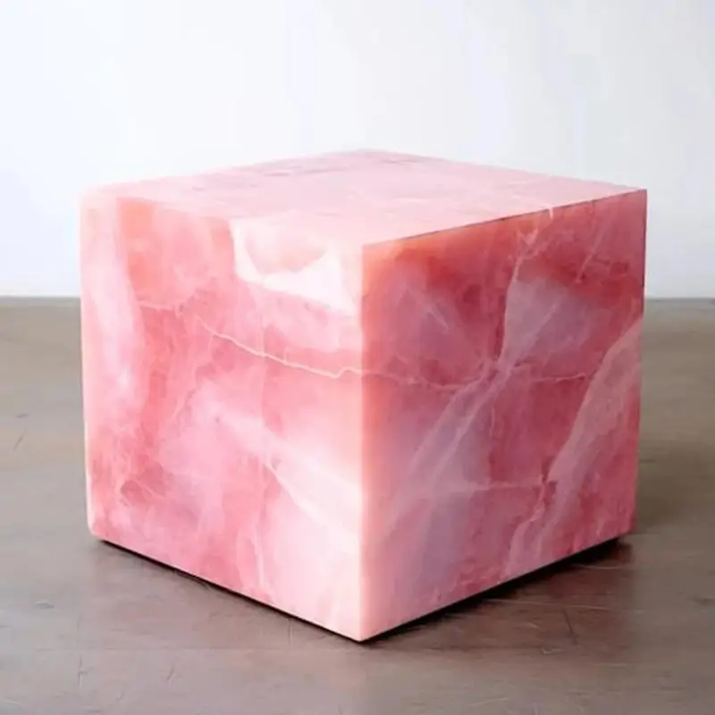 Light luxury natural pink jade marble edge table simple square coffee table