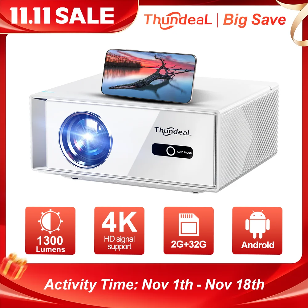 ThundeaL TD95W Projector 4K Full HD 1080P Android WIFI LED Projector TD95 Portable Outdoor Video Game Home Theater Cinema Beamer