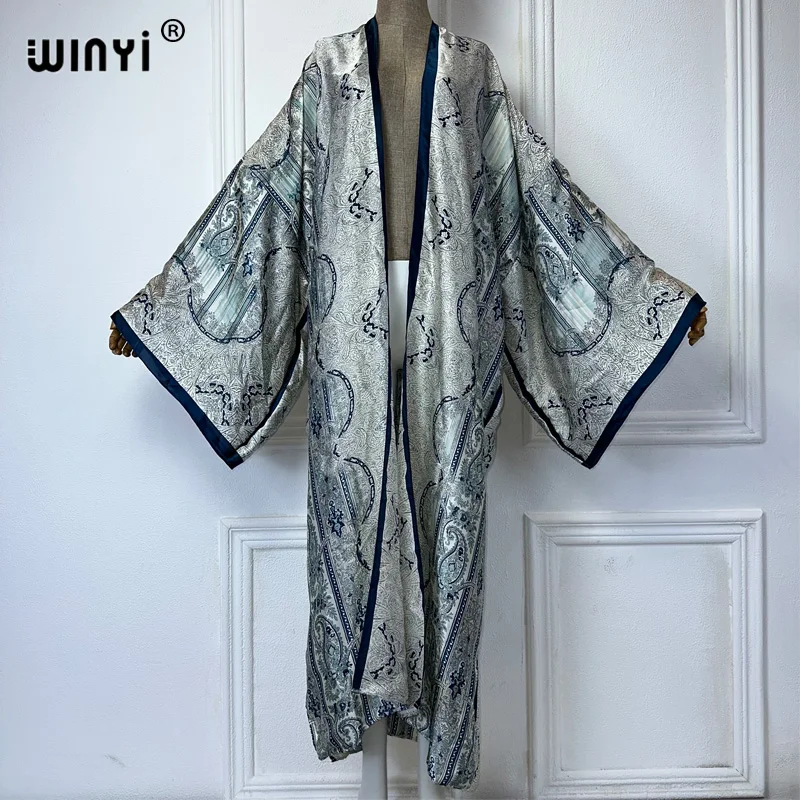 WINYI África Bohemia estampado kimonos vestidos largos para mujer cárdigans trajes de playa caftán playa cubrir vestido de noche maxi abrigo