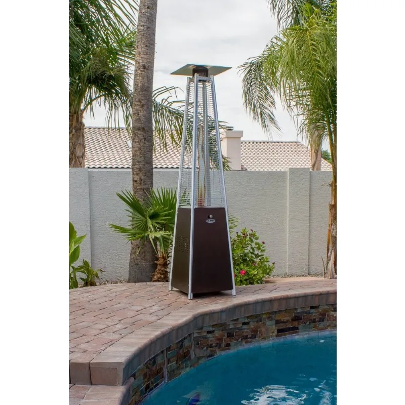 Hiland HLDSO1-WGTHG Pyramid Glass Tube Propane Patio Heater w/Wheels, 40,000 BTU, Hammered Bronze