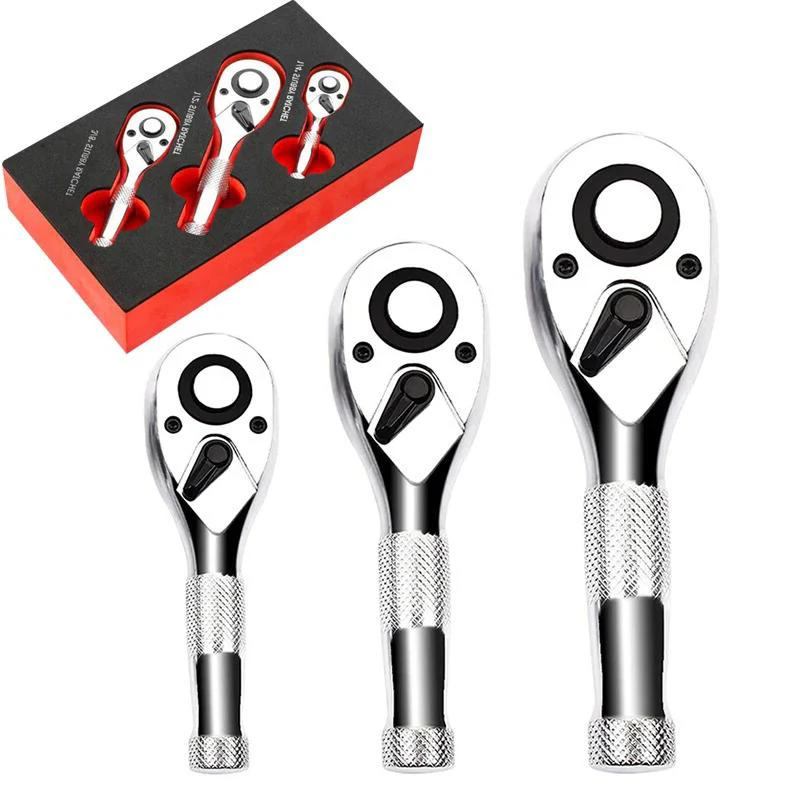 1/4 3/8 1/2 Inch Drive Stubby Ratchet Set Quick-Release Head Mini Ratchet Wrench 72-Tooth Square Head Spanner